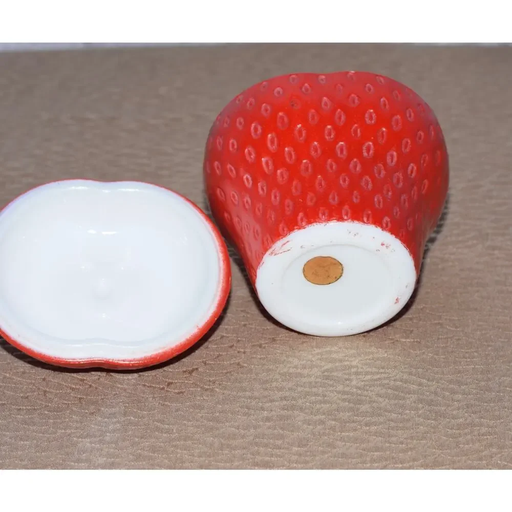 Vintage Hazel Atlas Milk Glass Red Strawberry Jam Jelly Marmalade Lidded Jar